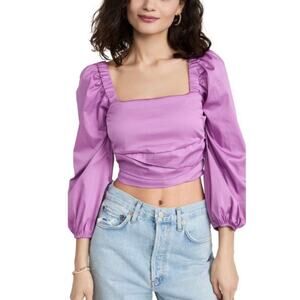 Veronica Beard Sz 10 Kayla Square Neck Top Stretch Feminine Cottage Puff Sleeves